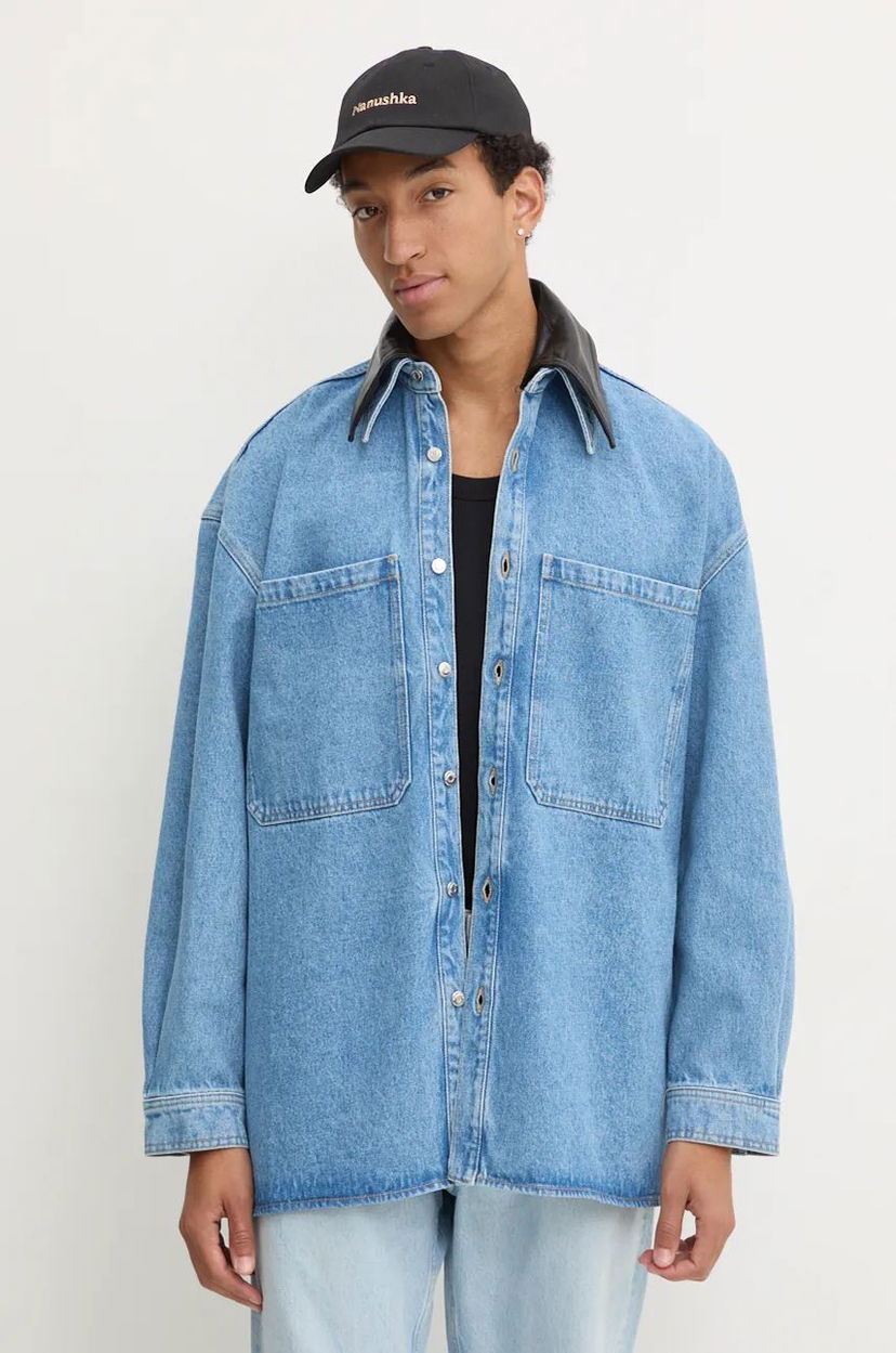 Košulja Nanushka Relaxed Denim Shirt With Classic Collar Plava | NU24PFJK00553