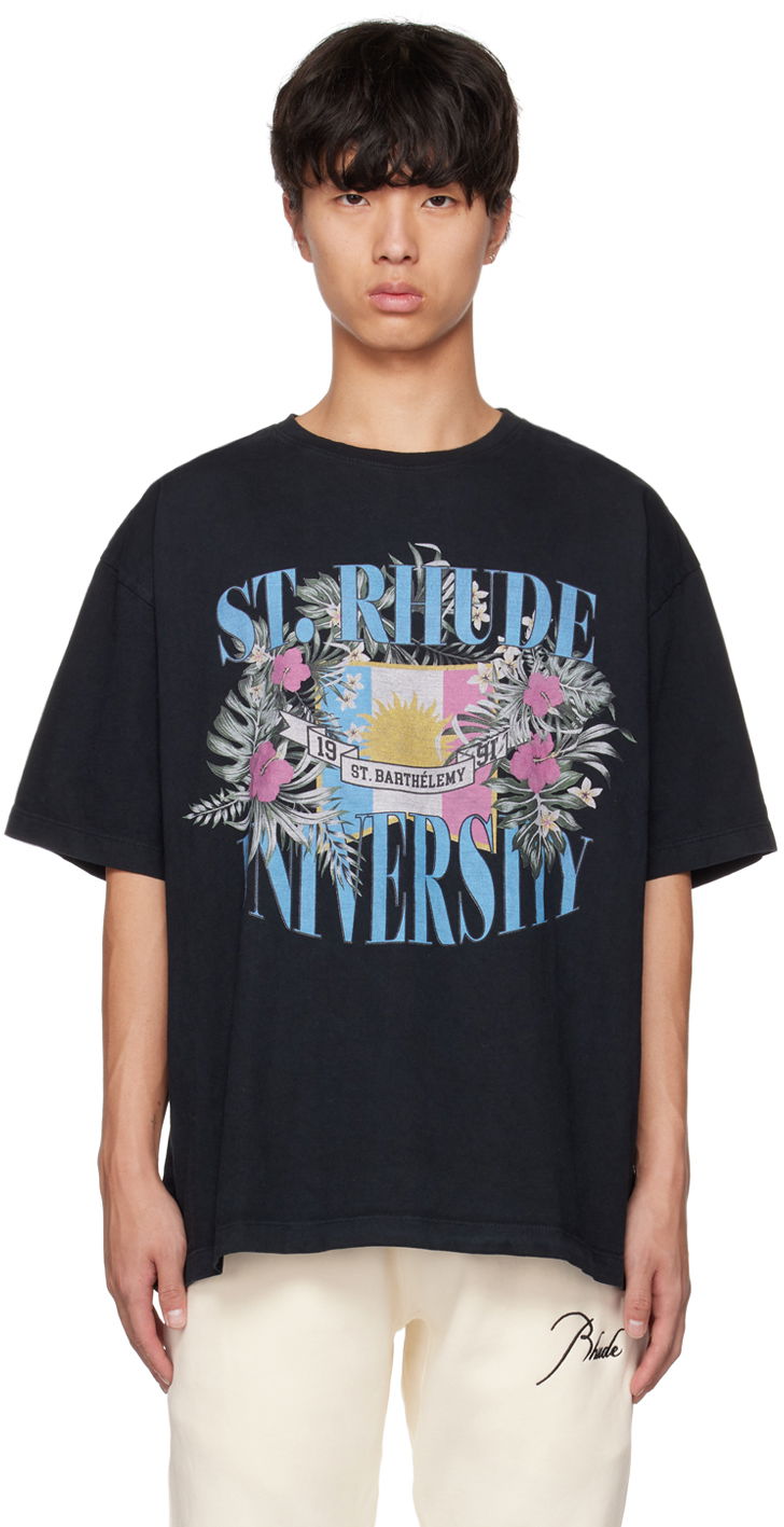 Majica kratkih rukava Rhude Rhude St. Barthélémy University Graphic Tee Crna | RHPS23TT12837610