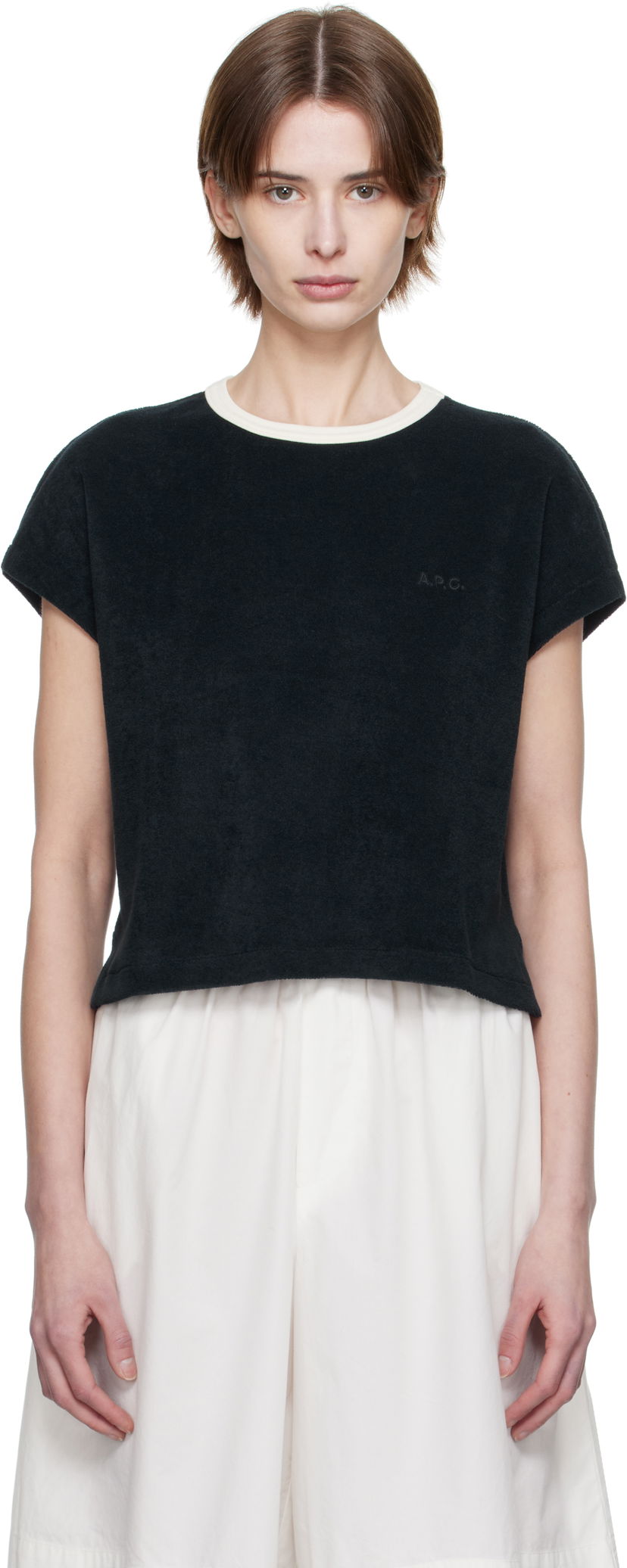 Crop top A.P.C. Kelly Cropped Terry T-Shirt Crna | COEWT-F26462