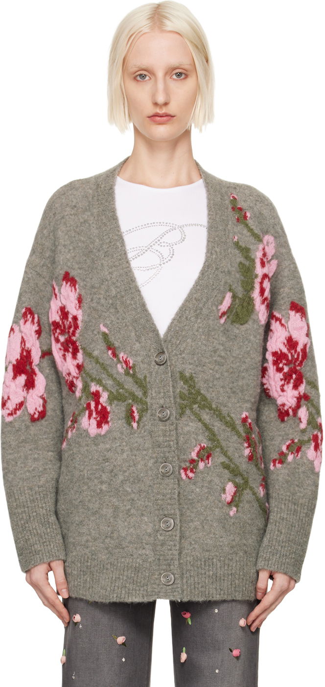 Džemper Blumarine Floral Embroidered Cardigan Siva | A422M489A