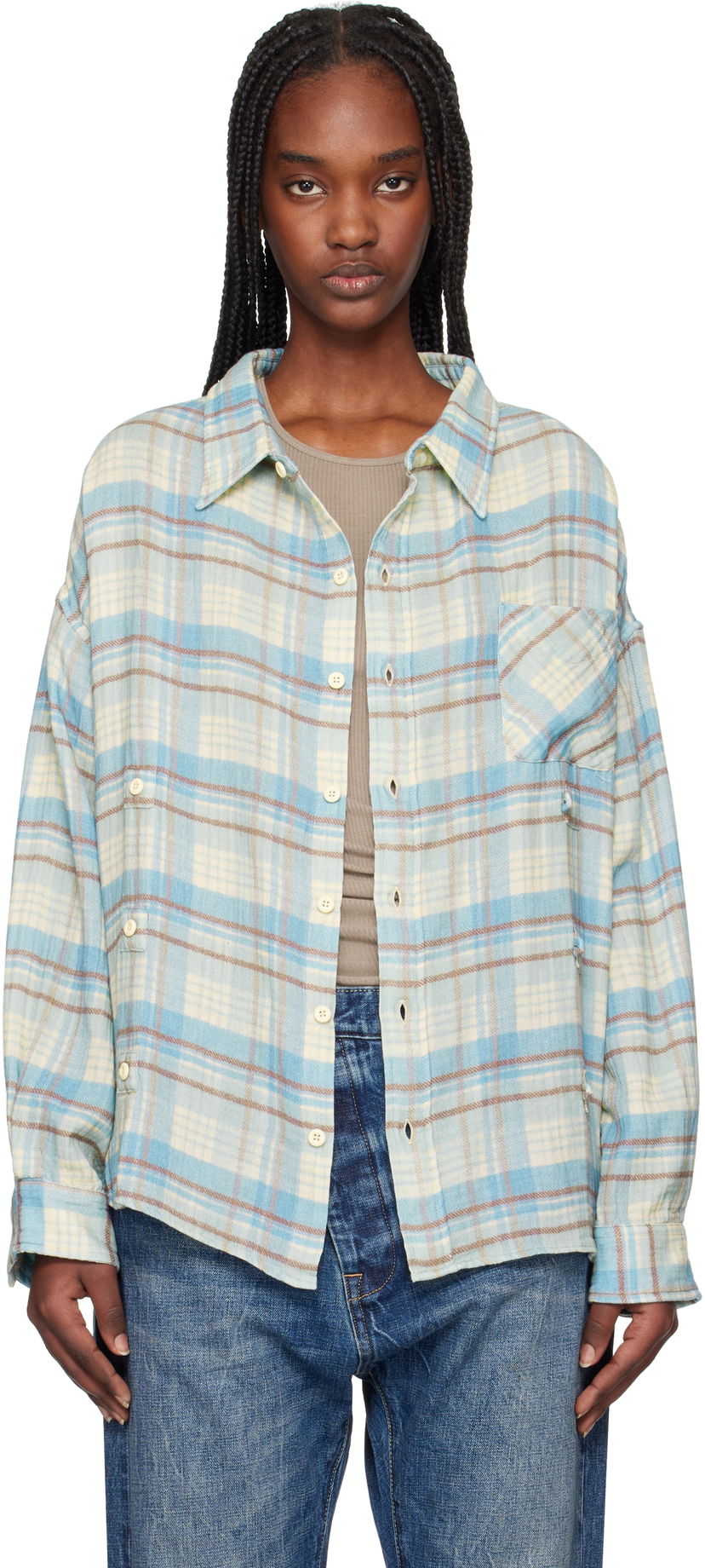 Košulja R13 R13 Double Front Plaid Shirt Plava | R13WR371-R481B