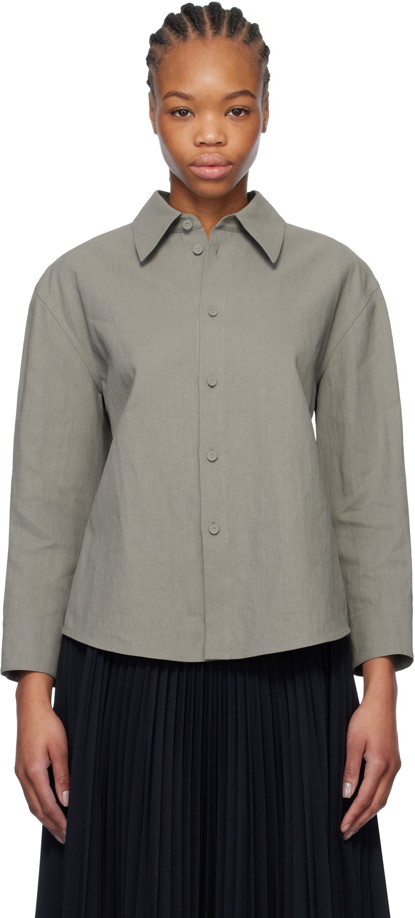 Košulja Jil Sander Jil Sander Cropped Linen Shirt Zelena | J02DL0205_J60001
