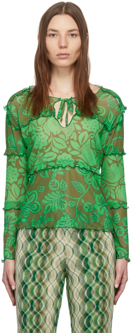 Majica kratkih rukava Anna Sui Anna Sui Paradisiac Combo Mesh Top Zelena | 222D21