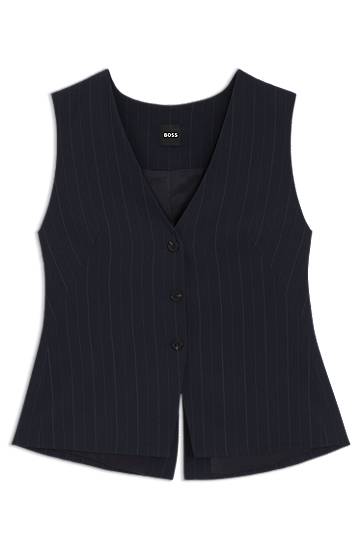 Prsluk BOSS BOSS Pinstripe Single-Breasted Waistcoat Tamnoplava | 50548493