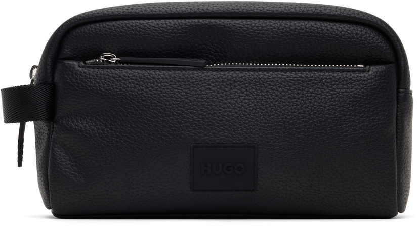 Putna torba BOSS Pebbled Faux Leather Washbag Crna | 50535686