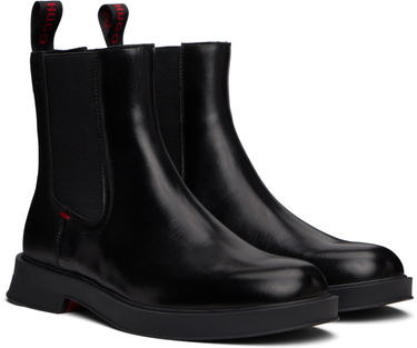 Odjeća BOSS Leather Chelsea Boots with Stacked Logo Crna | 50548489, 4