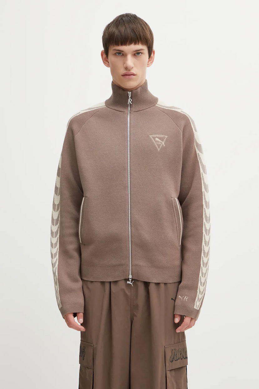 Jakna Puma PUMA x REPRESENT High-Neck Knit Track Jacket with Chevron Stripes Smeđa | 632543