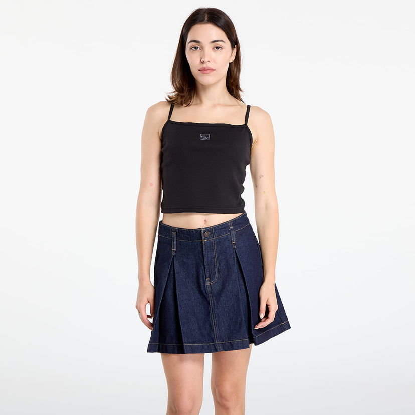 Majica bez rukava CALVIN KLEIN Woven Label Rib Crop Black Crna | LV047C908G UB1