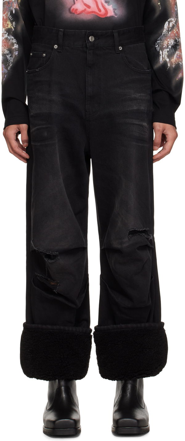 Jeans We11done We11done Faded Shearling Cuff Jeans Crna | WD-DP3-23-315-M-BK