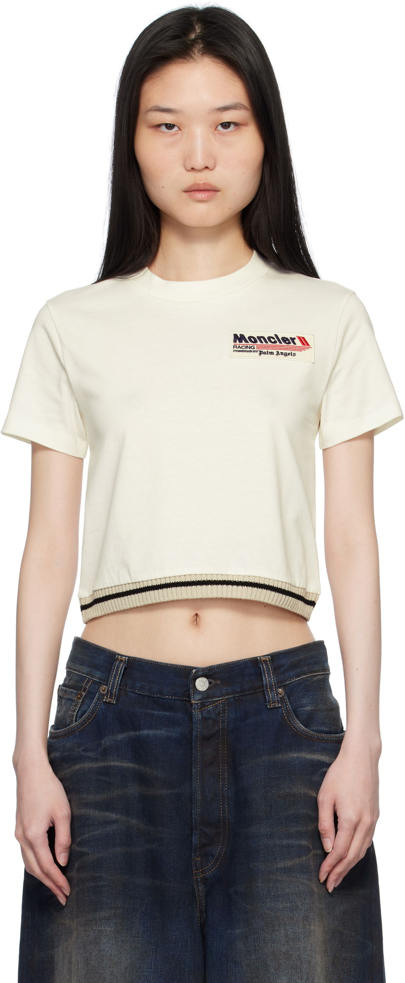 Crop top Moncler Palm Angels Cropped Graphic T-Shirt Bijela | J209L8C0000289AKK