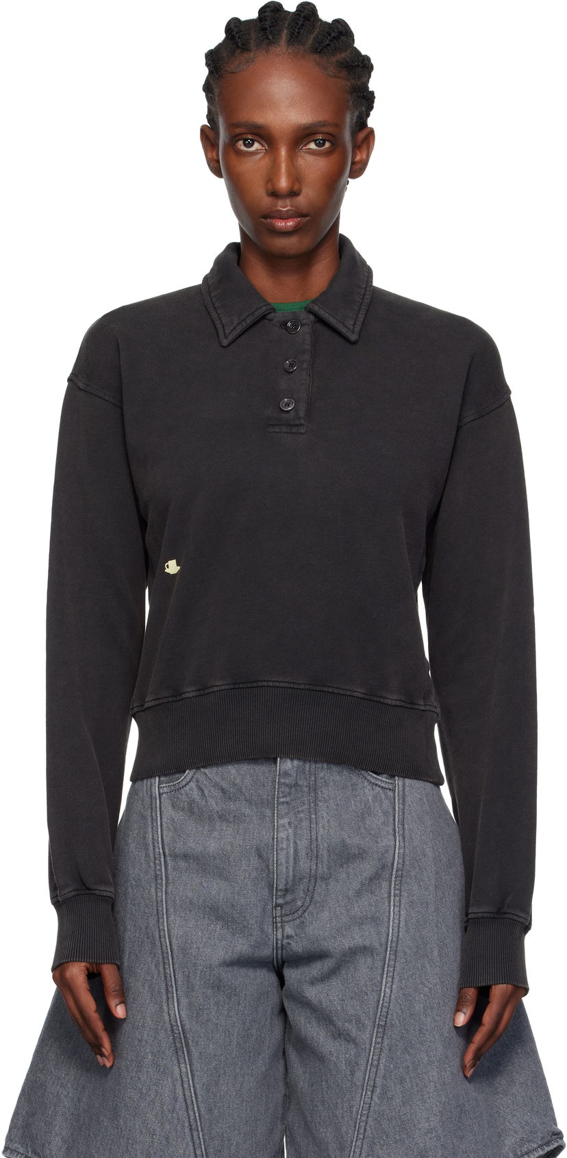 Dukserice JW Anderson JW Anderson Embroidered-Logo Long-Sleeve Polo Sweatshirt Crna | JW0243-PG1843
