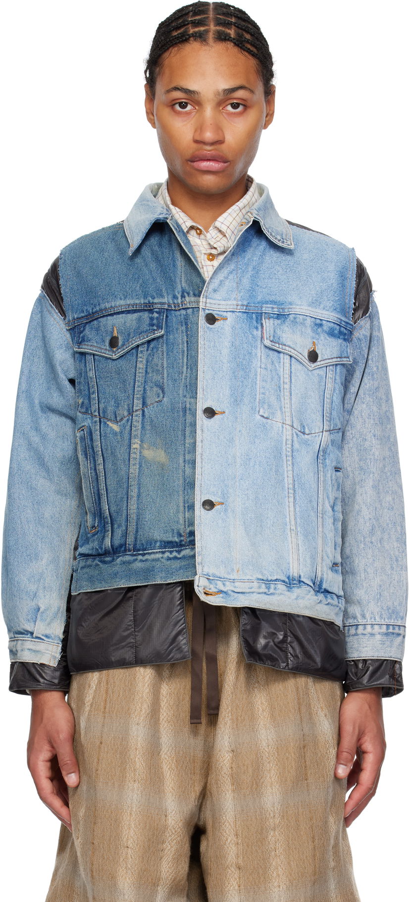 Jakna Needles Denim Jacket with Nylon Panels Plava | PU337