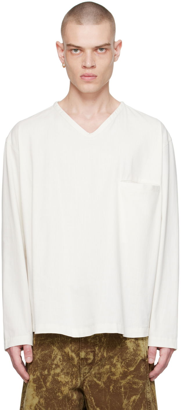 Majica kratkih rukava LEMAIRE Lemaire V-Neck Long Sleeve T-Shirt Bijela | TO1232 LF1253