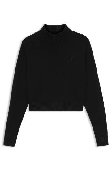 Džemper BOSS Cropped rollneck sweater with Happy logo embroidery Crna | 50522508