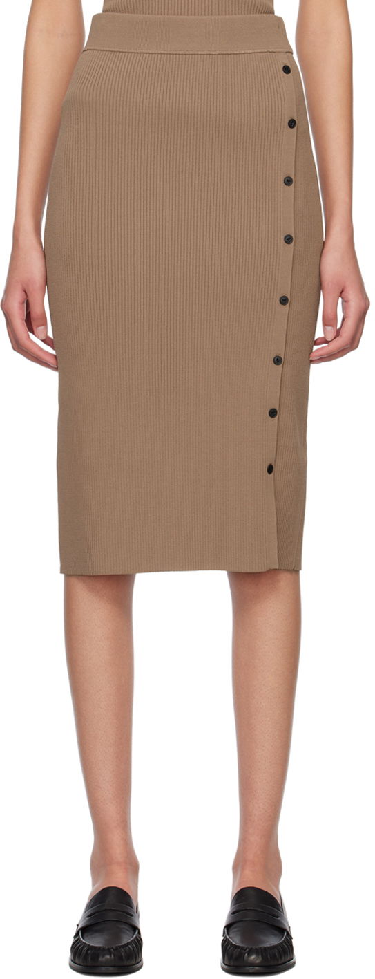 Suknja rag & bone Asher Midi Buttoned Ribbed Skirt Smeđa | WAS23S026YL26