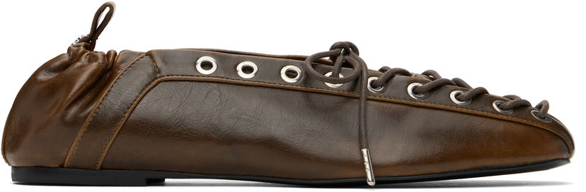 Odjeća GANNI GANNI Oleatex Lace-Up Ballerina Flats Smeđa | S3093