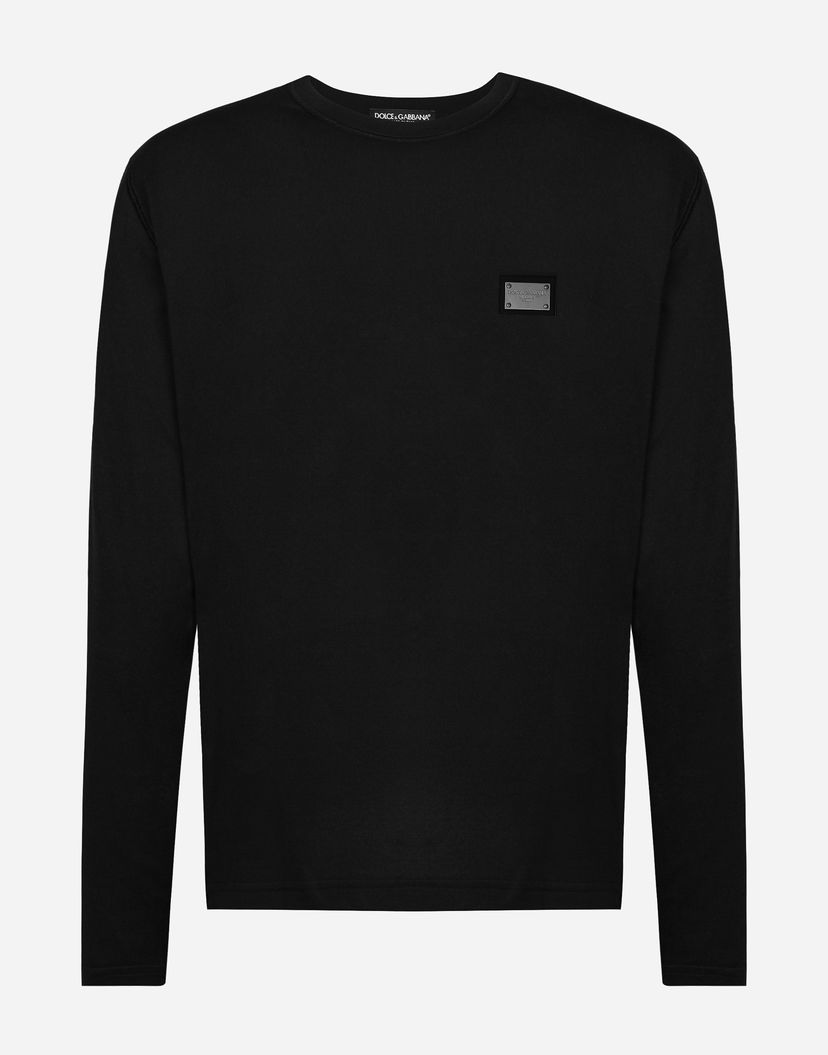 Majica kratkih rukava Dolce & Gabbana Long-sleeved T-shirt With Logo Tag Crna | G8PV0TG7F2IN0000