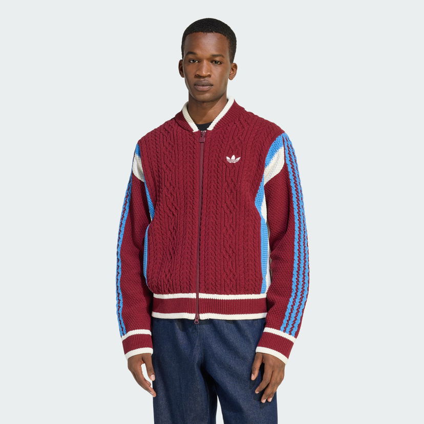 Bomber jakna adidas Performance Retro Remix Knit Bomber Jacket Tamnocrvena | KR7633