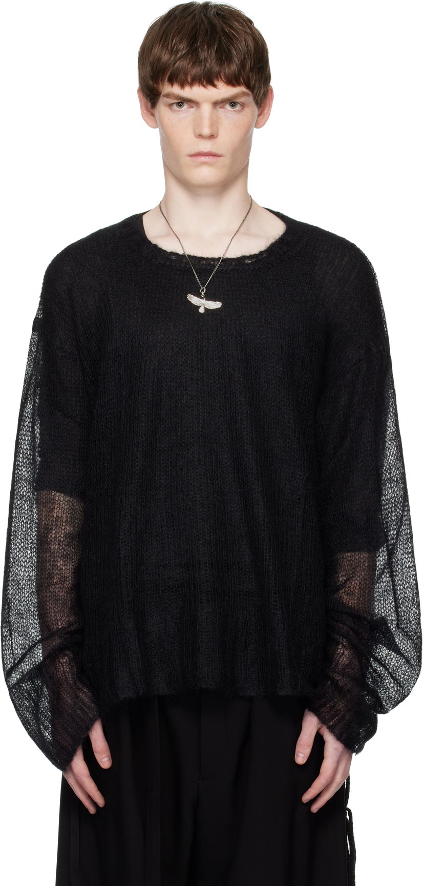 Džemper Ann Demeulemeester Ann Demeulemeester Kent Open Neck Sweater Crna | B0012862-KN058-099