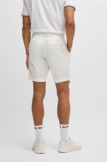 Kratke hlače BOSS Slim-Fit Stretch-Cotton Twill Shorts Bijela | 50540743, 1