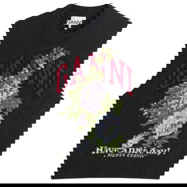 Prsluk GANNI GANNI Knitted Wool Vest with Floral Graphic Siva | K2596-252, 0