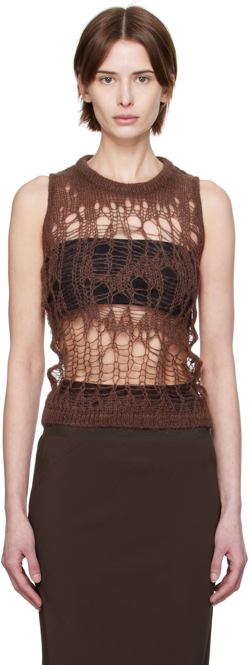 Džemper Rick Owens Rick Owens Hollywood Spider Knit Tank Top Smeđa | RP01E7608 KNETMH