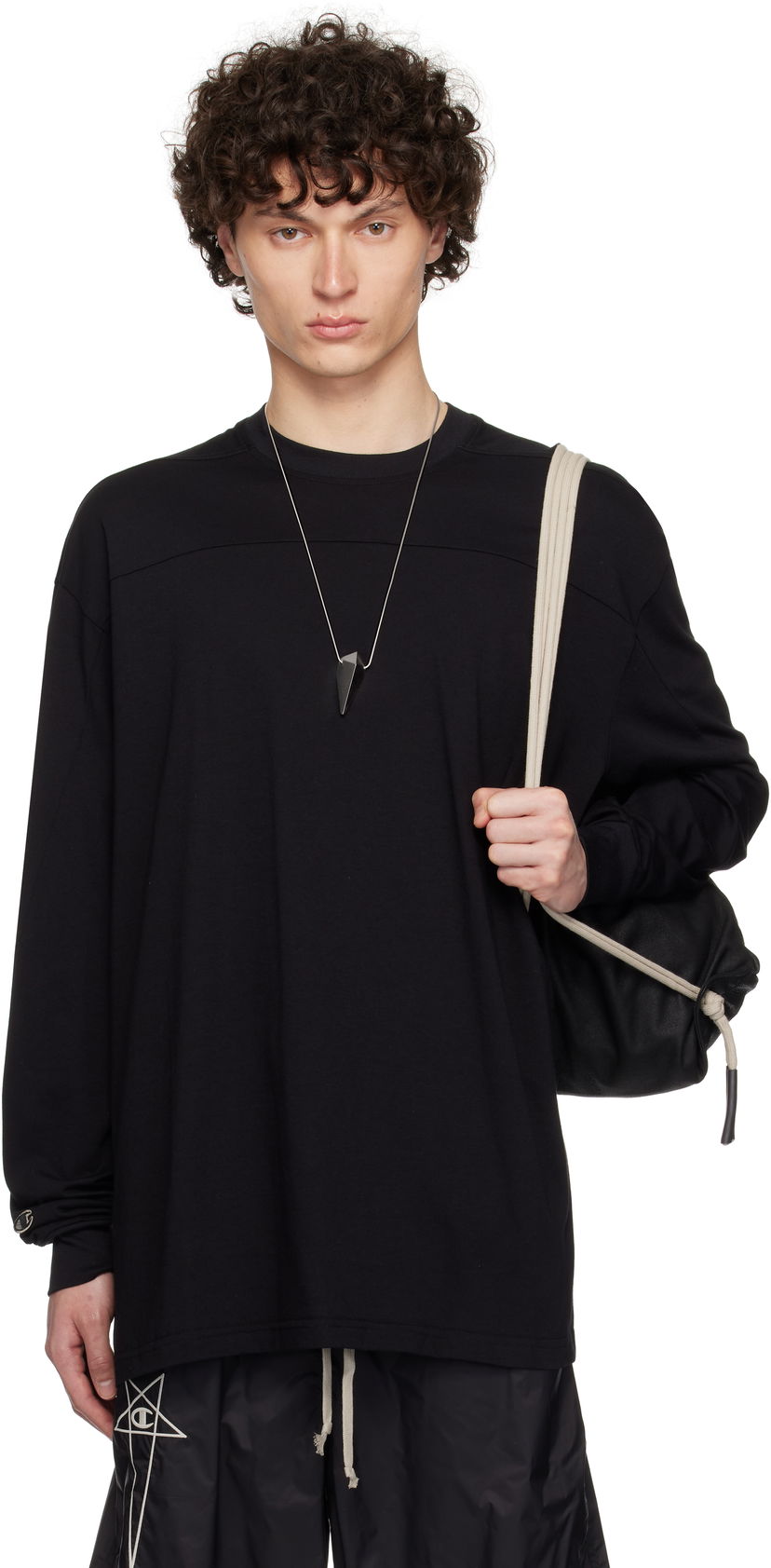 Majica kratkih rukava Rick Owens Rick Owens Champion Edition Girdered Long Sleeve T-Shirt Crna | CM01E1672 CHJG JERSEY