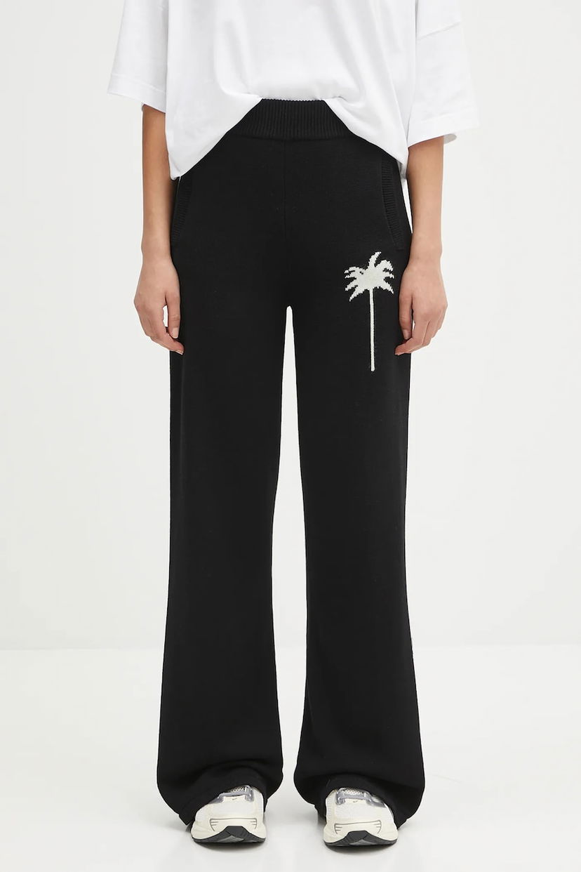 Hlače Palm Angels Palm Angels Palms Knit High Waist Wide Leg Pants Crna | PWHG035S25KNI0011003