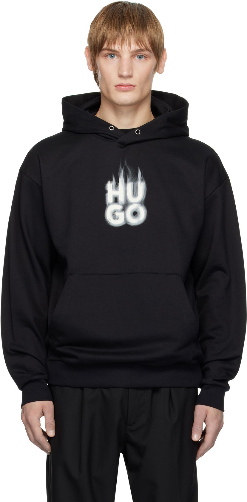 Dukserice BOSS Flame Logo Cotton Jersey Hoodie Crna | 50530428