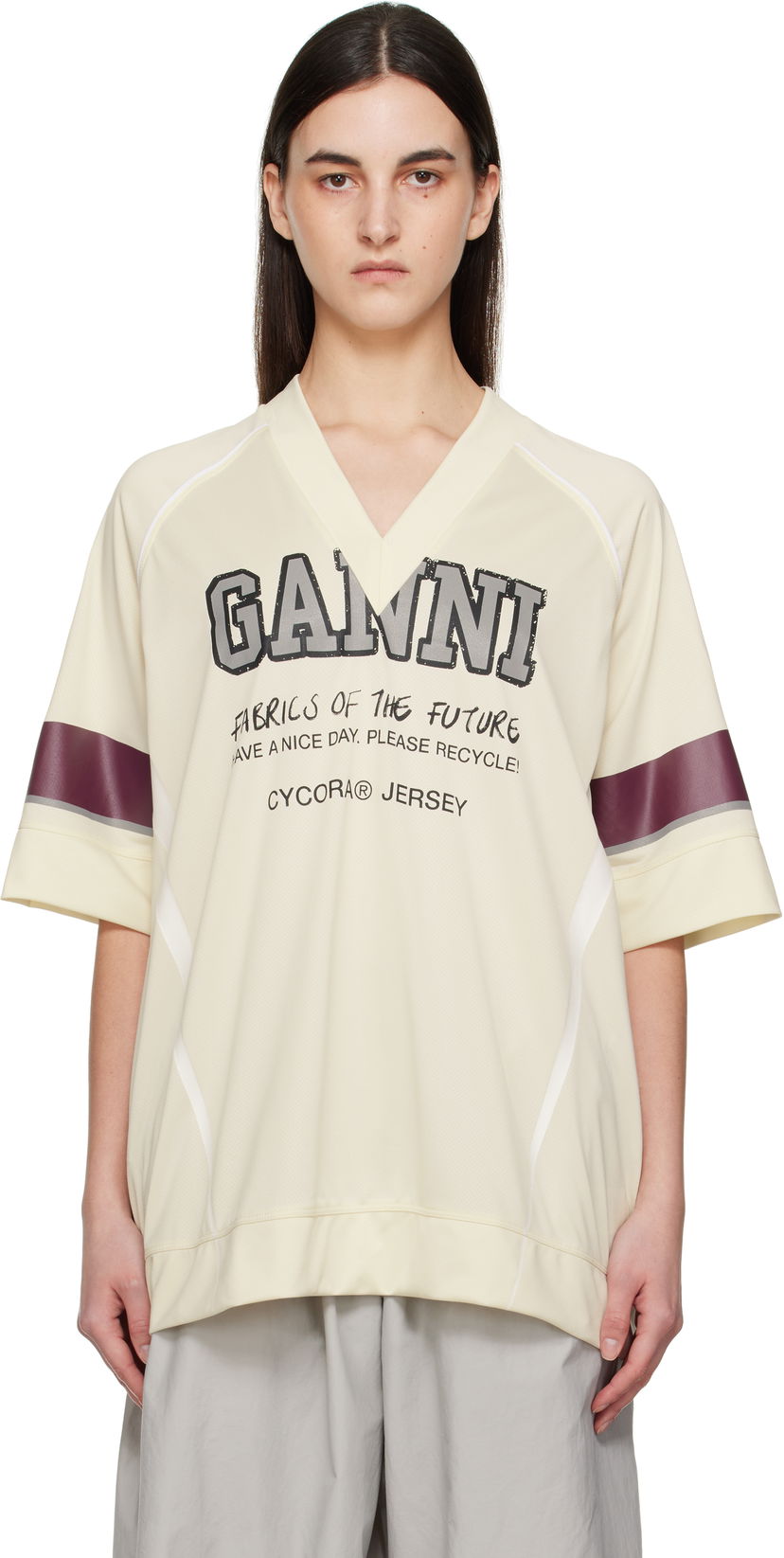 Majica kratkih rukava GANNI GANNI Future Mesh Oversized T-Shirt Bež | T4298