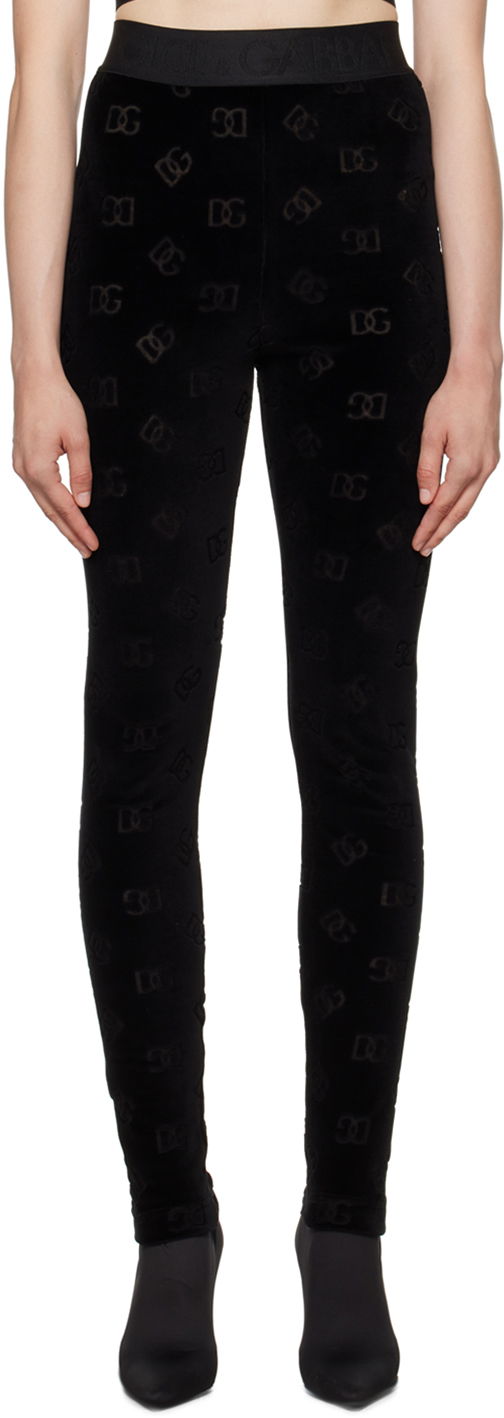 Tajice Dolce & Gabbana Black Flocked Leggings Crna | FTCQKT FJ7DL