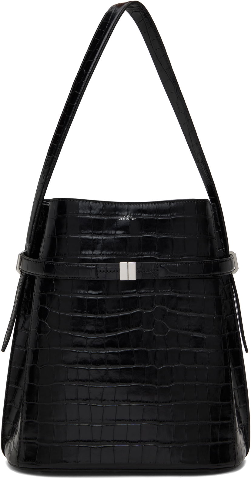 Ručna torbica TOTEME Totême Belted Croc-Embossed Leather Bucket Bag Crna | 244-WAL0048-LE0076