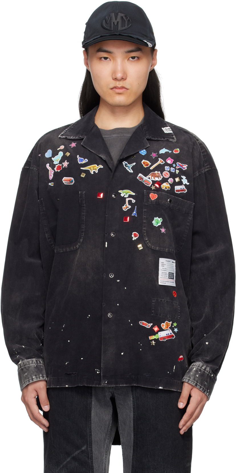 Košulja Maison MIHARA YASUHIRO MMY Sticker Print Corduroy Shirt Crna | J14SH182