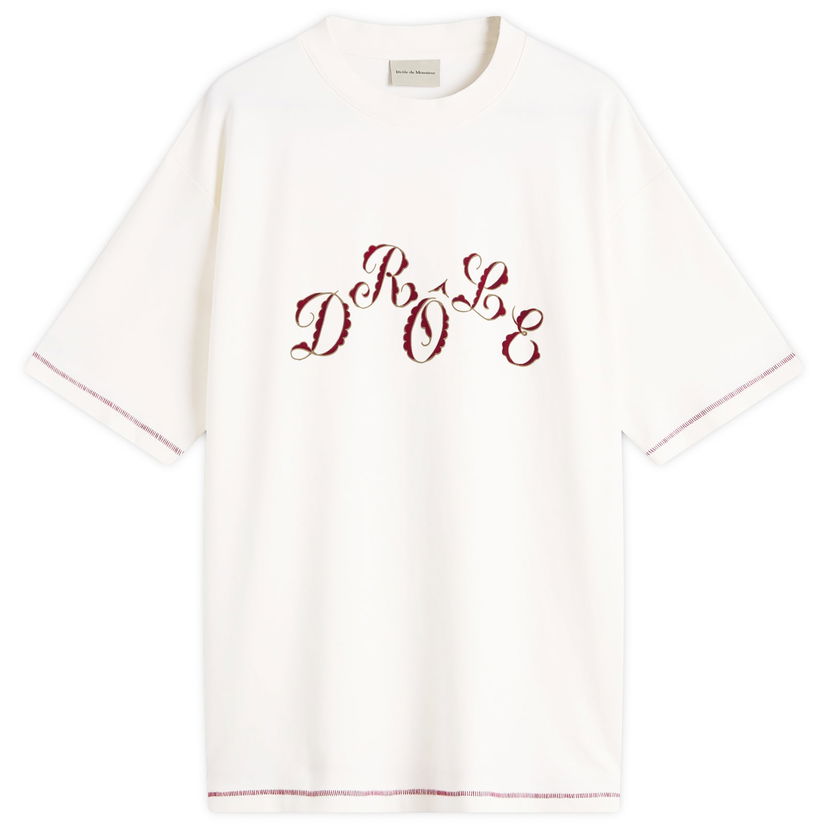 Majica kratkih rukava Drôle de Monsieur Stagger Logo T-Shirt, Size Large Bijela | H-TS264-CO002-OW