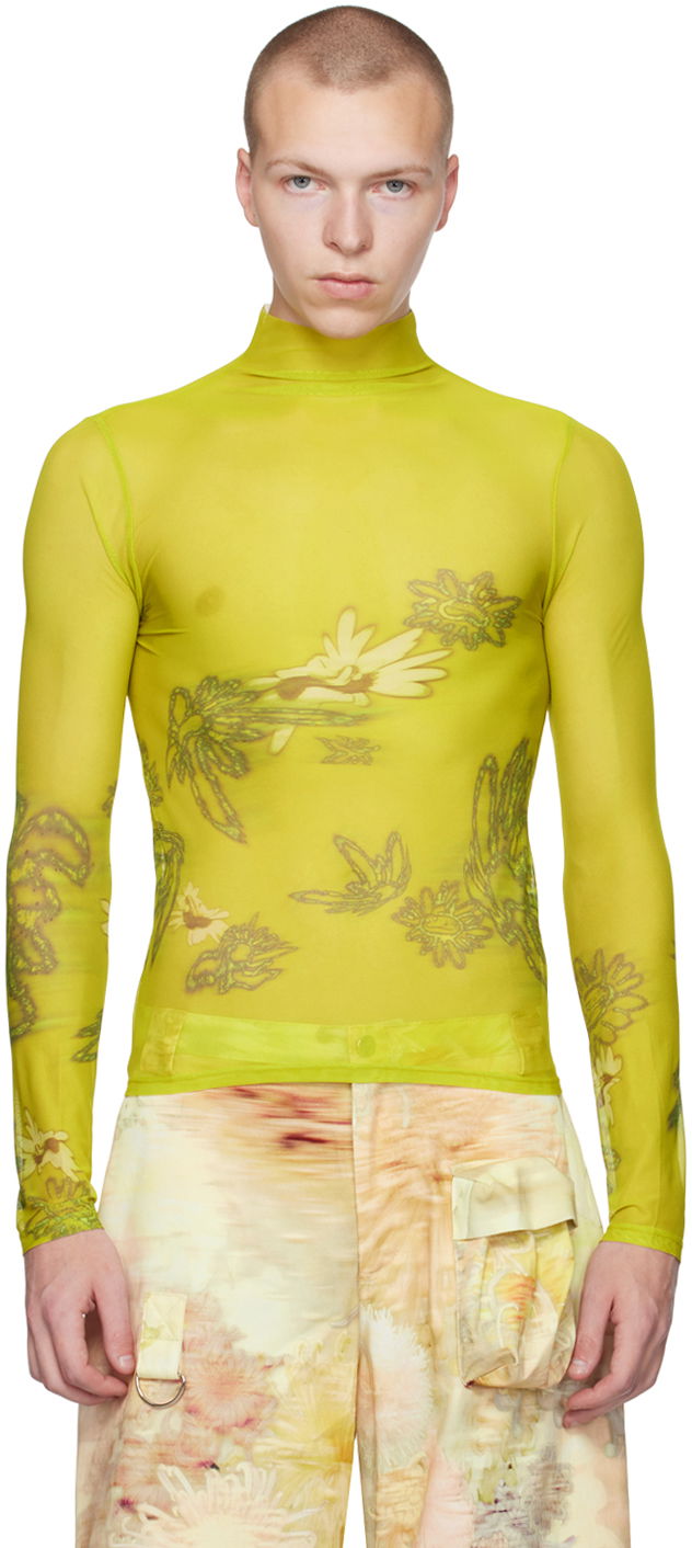 Džemper Collina Strada Collina Strada Thumbtastic Floral Print Mesh Turtleneck Zelena | XX3340