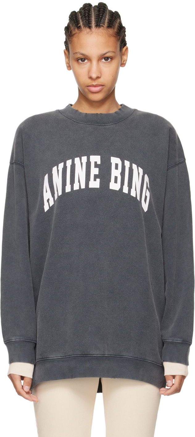 Dukserice Anine Bing Oversized Sweatshirt with Logo Print Siva | A-08-5205-010