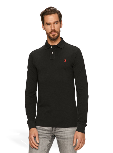 Polo majica Polo by Ralph Lauren Long Sleeve Slim Fit Polo Crna | 710681126037