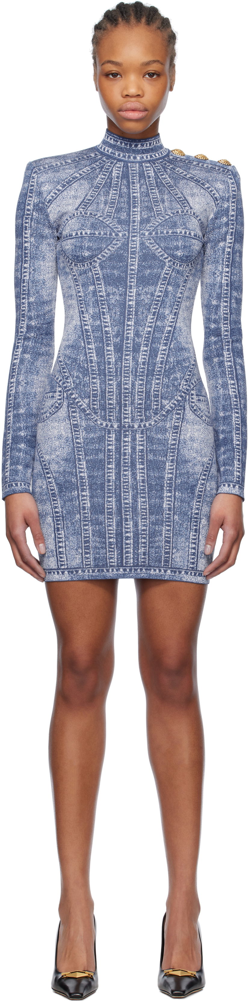 Haljina Balmain Balmain Jacquard Denim Effect Minidress Plava | EF1R8237KH80