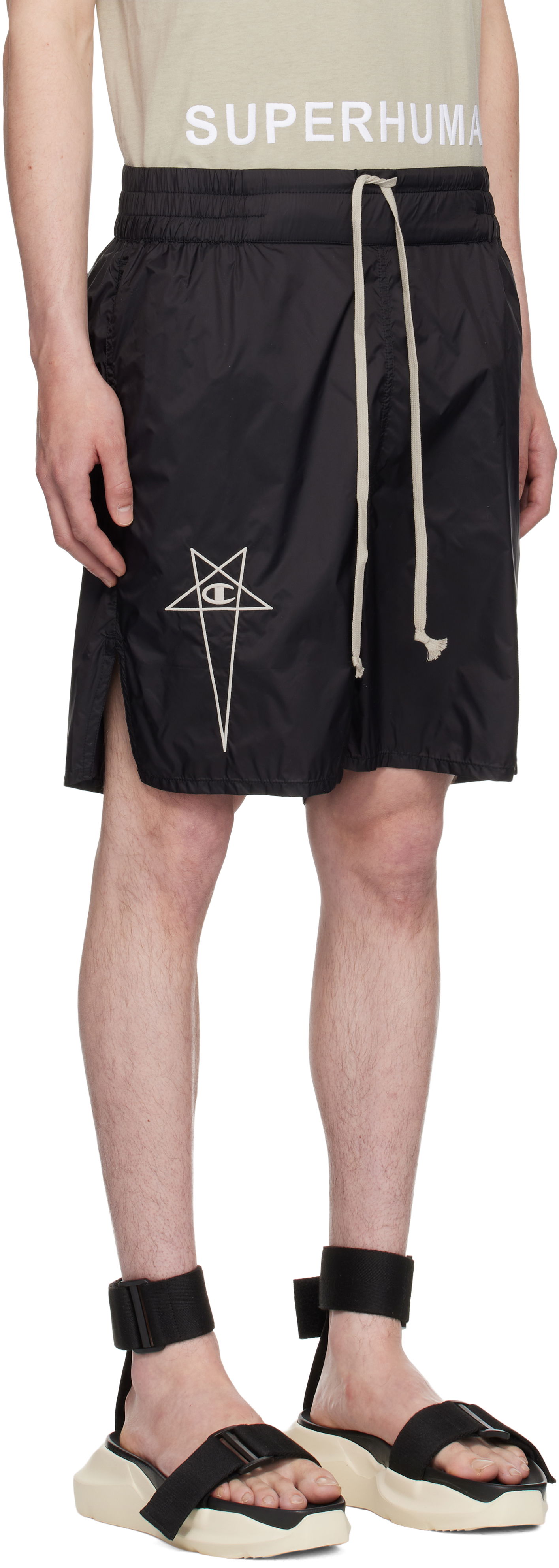 Kratke hlače Rick Owens Rick Owens Champion Edition Taffeta Shorts Crna | CM01E1681 CHNY NYLON, 1