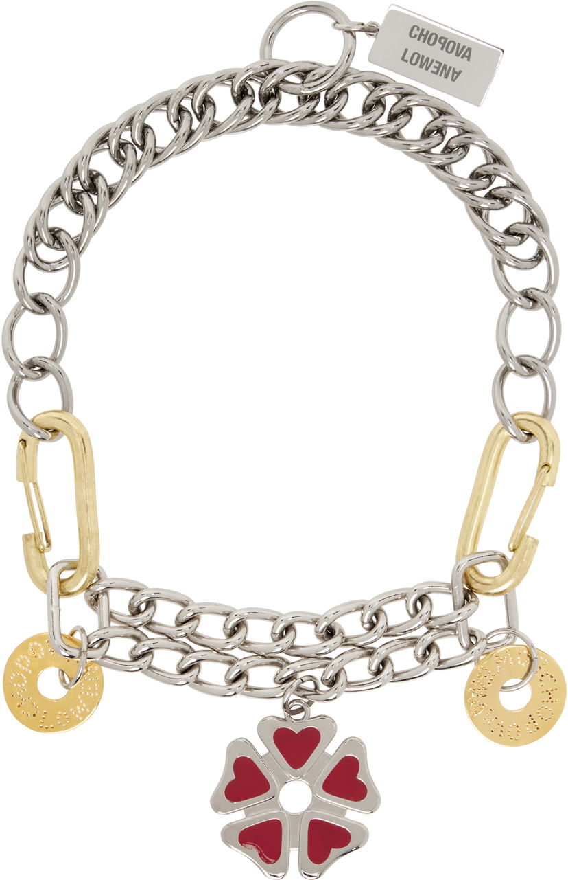 Ogrlica Chopova Lowena Chopova Lowena Double Decker Chain Necklace with Flower Charm Metalik | 6586