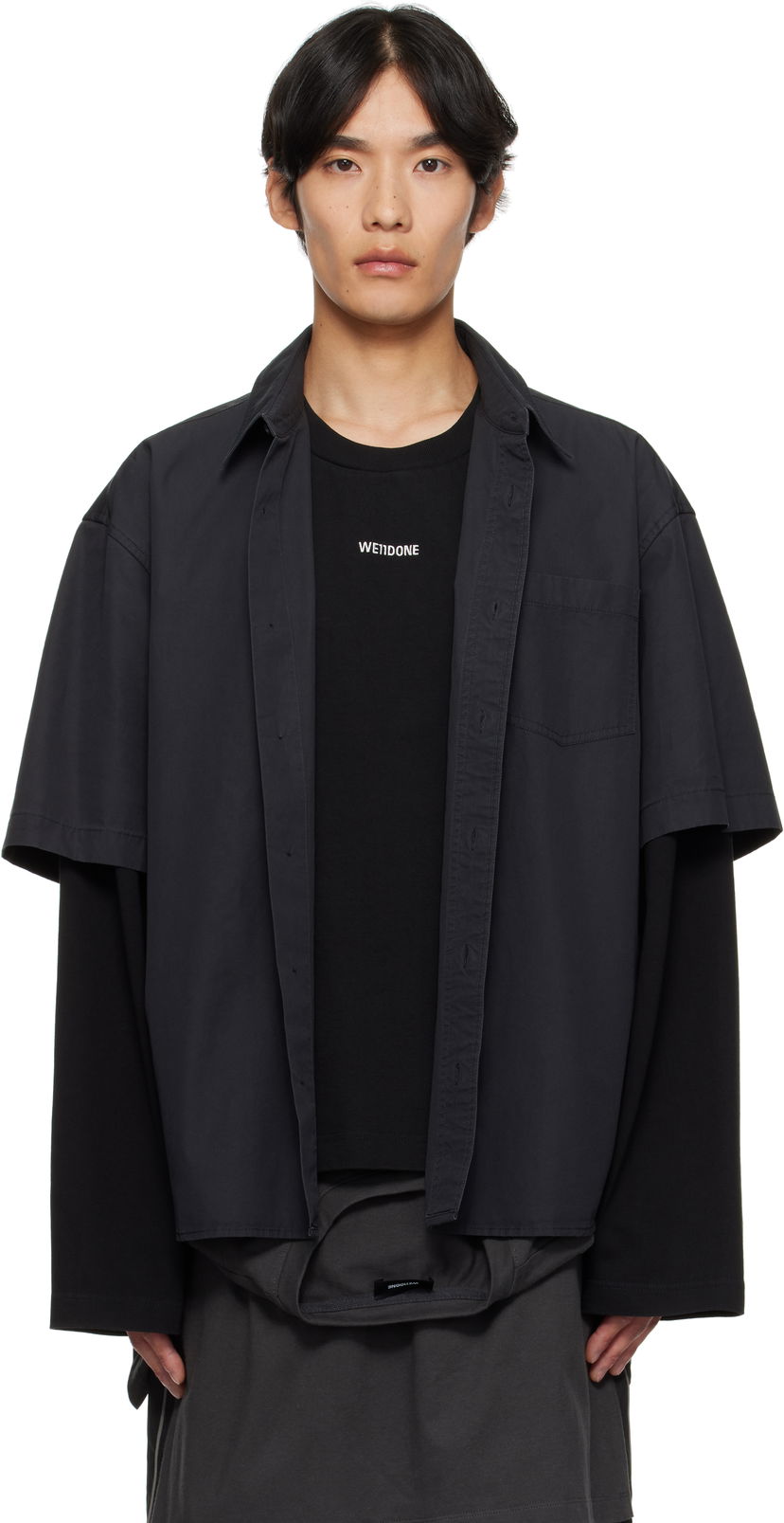 Košulja We11done We11done Logo Long-Sleeved Layered Shirt Crna | WD-SH2-25-180-U-CH