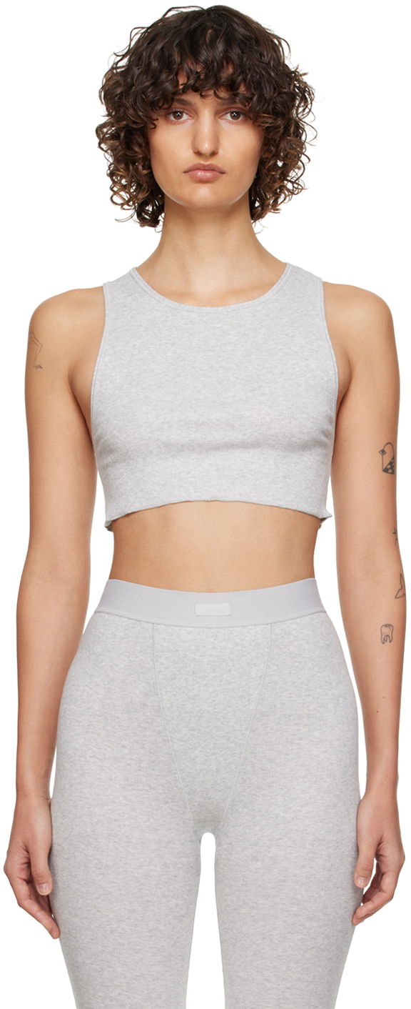 Majica bez rukava SKIMS SKIMS Cotton Rib Super Crop Tank Top Siva | AP-CRP-1399