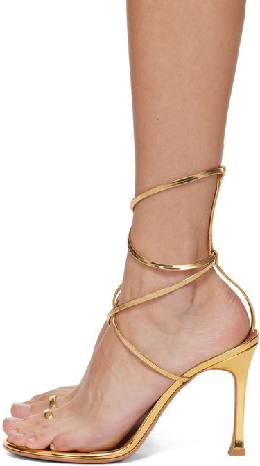 Dodaci Amina Muaddi Amina Muaddi Henson Thong Lace Up Heeled Sandals Metalik | HENSON THONG LACE UP SR MI, 2