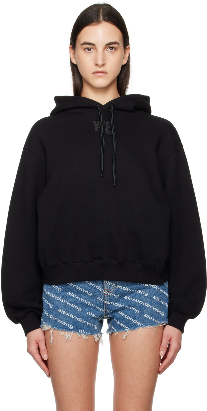 Dukserice Alexander Wang Puff Logo Cropped Hoodie Crna | 4CC3242101