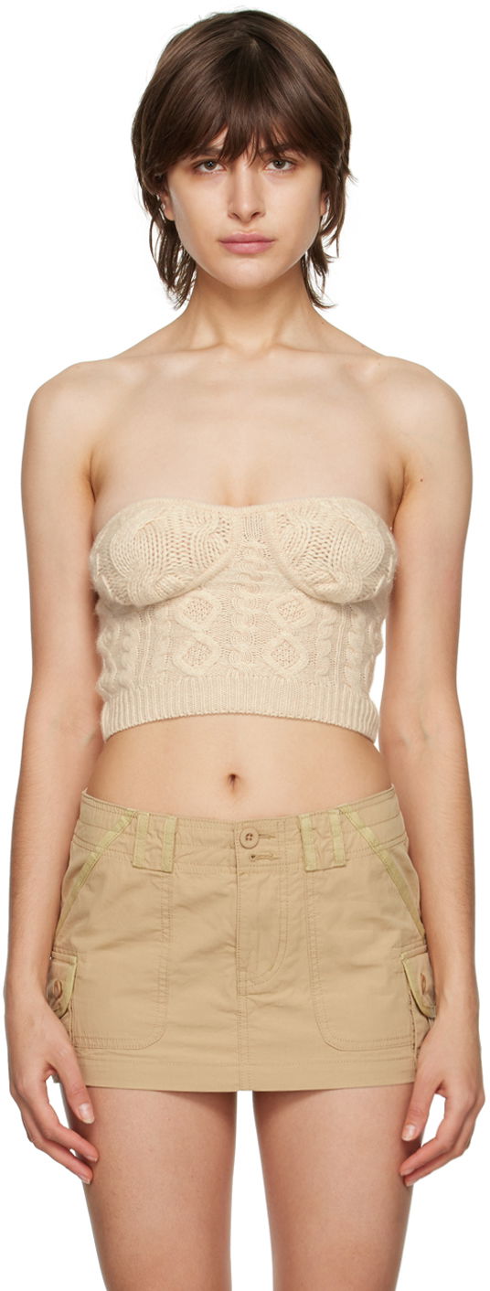 Crop top GUIZIO Guizio Cable Knit Strapless Tube Top Bež | DGF22C104_CRM
