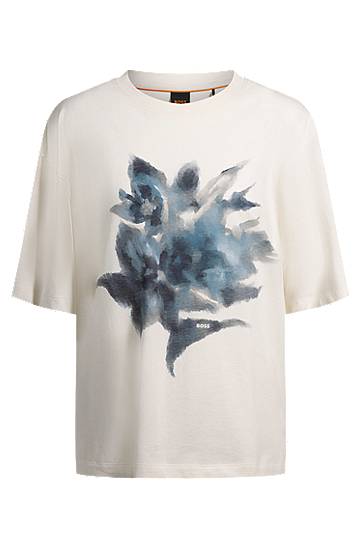Majica kratkih rukava BOSS BOSS Oversized-Fit T-Shirt with Floral Print Bijela | 50534814