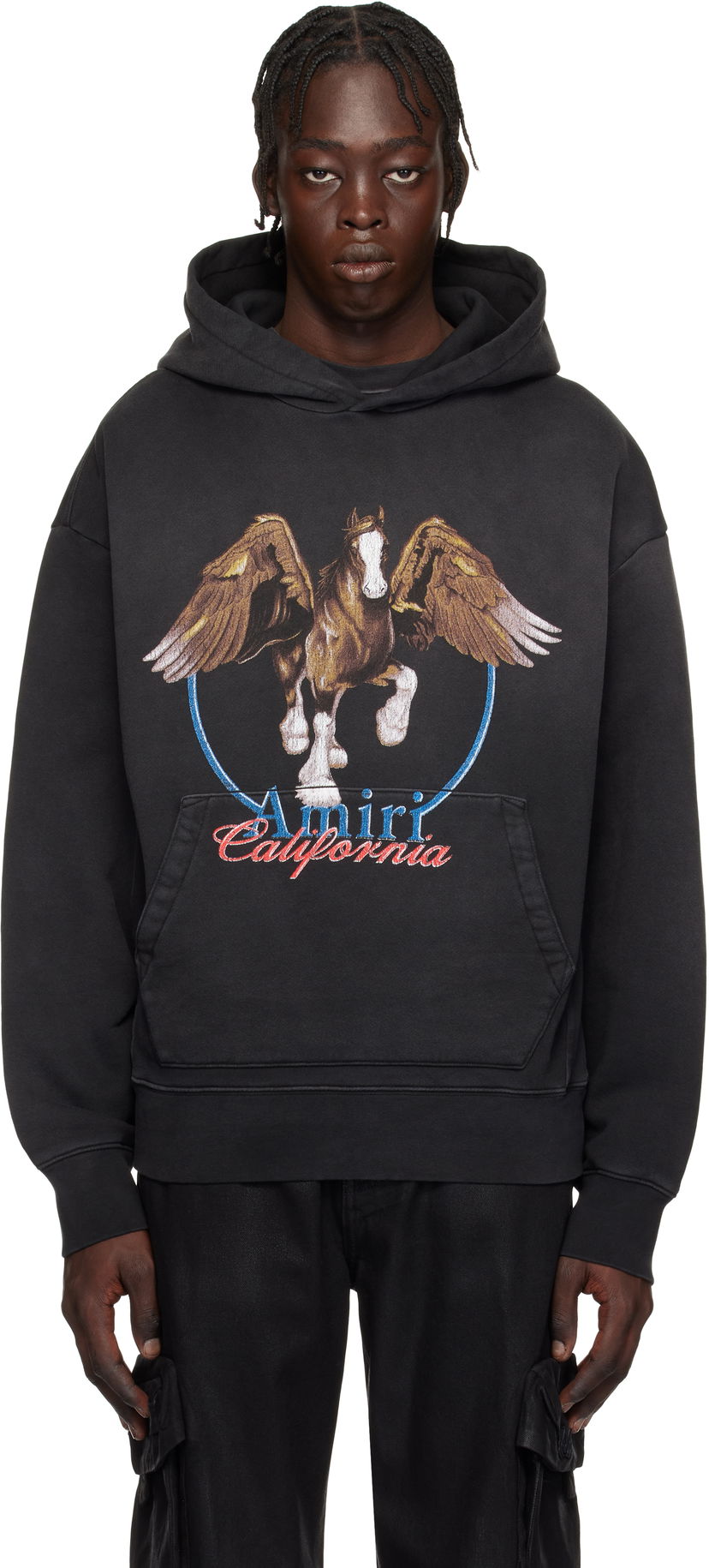 Dukserice AMIRI Vintage Wash Pegasus Oversized Hoodie Crna | AMJYHD1080