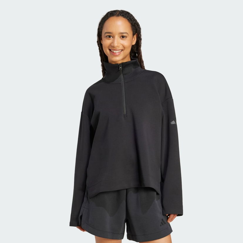 Dukserice adidas Performance ALL SZN Soft Lux Quarter-Zip Sweatshirt Crna | JM1659