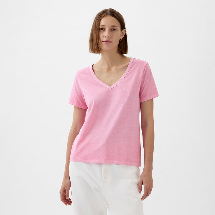 Majica kratkih rukava GAP V-Neck Tee Sugar Pink Ružičasta | 740140-67