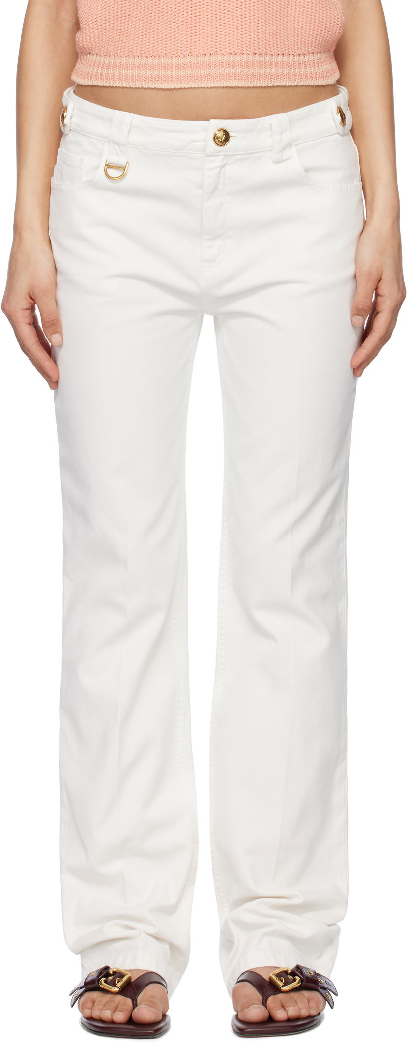 Hlače CHLOÉ Chloé Straight Leg Pants Bijela | CH25SPA12365
